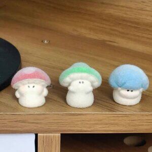 Set of 3 Flocked Mushroom Mini Decor